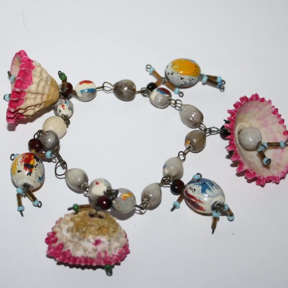 Vintage boho shell and bronze bracelet 8" - Picture 2 of 3